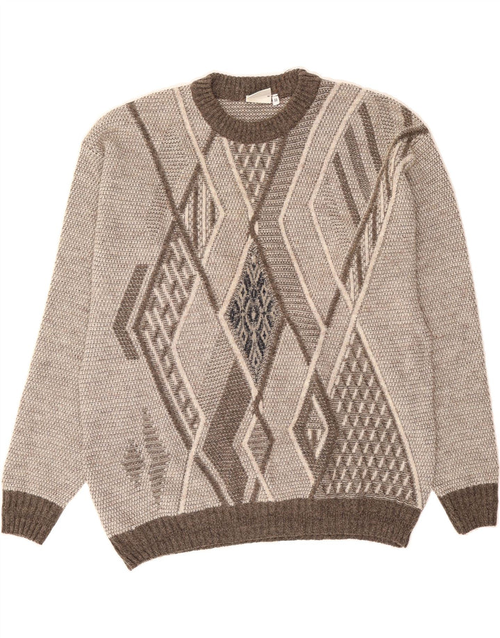 CASTELLO Mens Crew Neck Jumper Sweater IT 58 2XL Grey Argyle/Diamond Wool Vintage Castello and Second-Hand Castello from Messina Hembry 