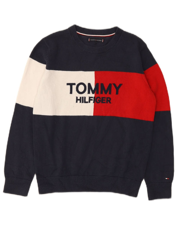 Tommy Hilfiger Boys Boat Neck Jumper Sweater 9-10 Years Navy Blue