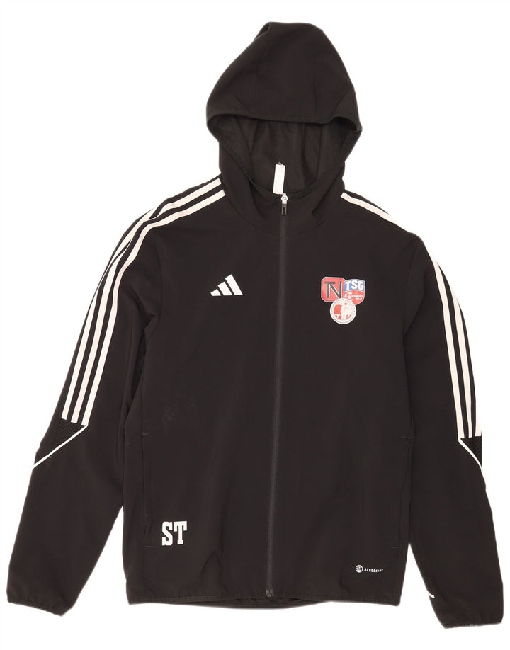 Adidas Mens Graphic Hooded Tracksuit Top Jacket Small Black Polyester