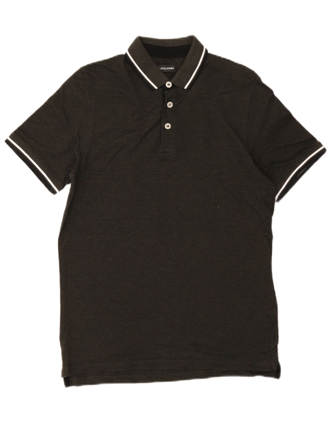 JACK & JONES Mens Polo Shirt Medium Green Striped Cotton