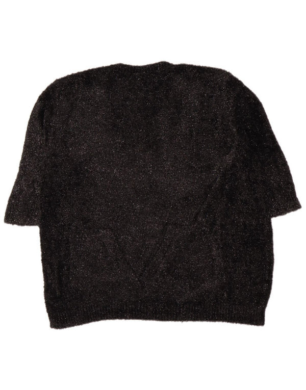 Hobbs Womens 3/4 Sleeve Crew Neck Jumper Sweater UK 18 XL Black Flecked