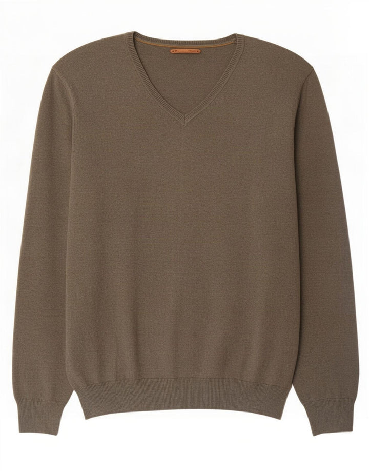 Massimo Dutti Herren-Pullover mit V-Ausschnitt, Größe L, Khaki
