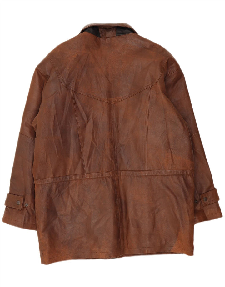 C&A Mens Leather Windbreaker Coat UK 42 XL Brown Leather