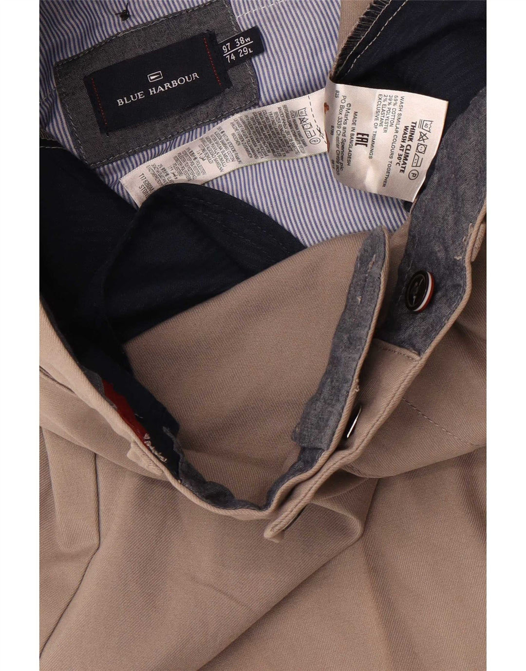 Marks & Spencer Mens Blue Harbour Cropped Trousers W38 L25 Grey Cotton