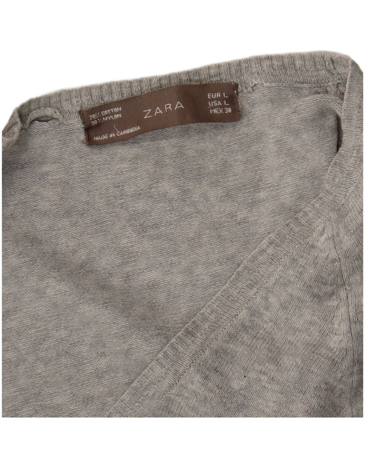 Zara Dame Cardigan Sweater UK 14 Large Grå Flecked