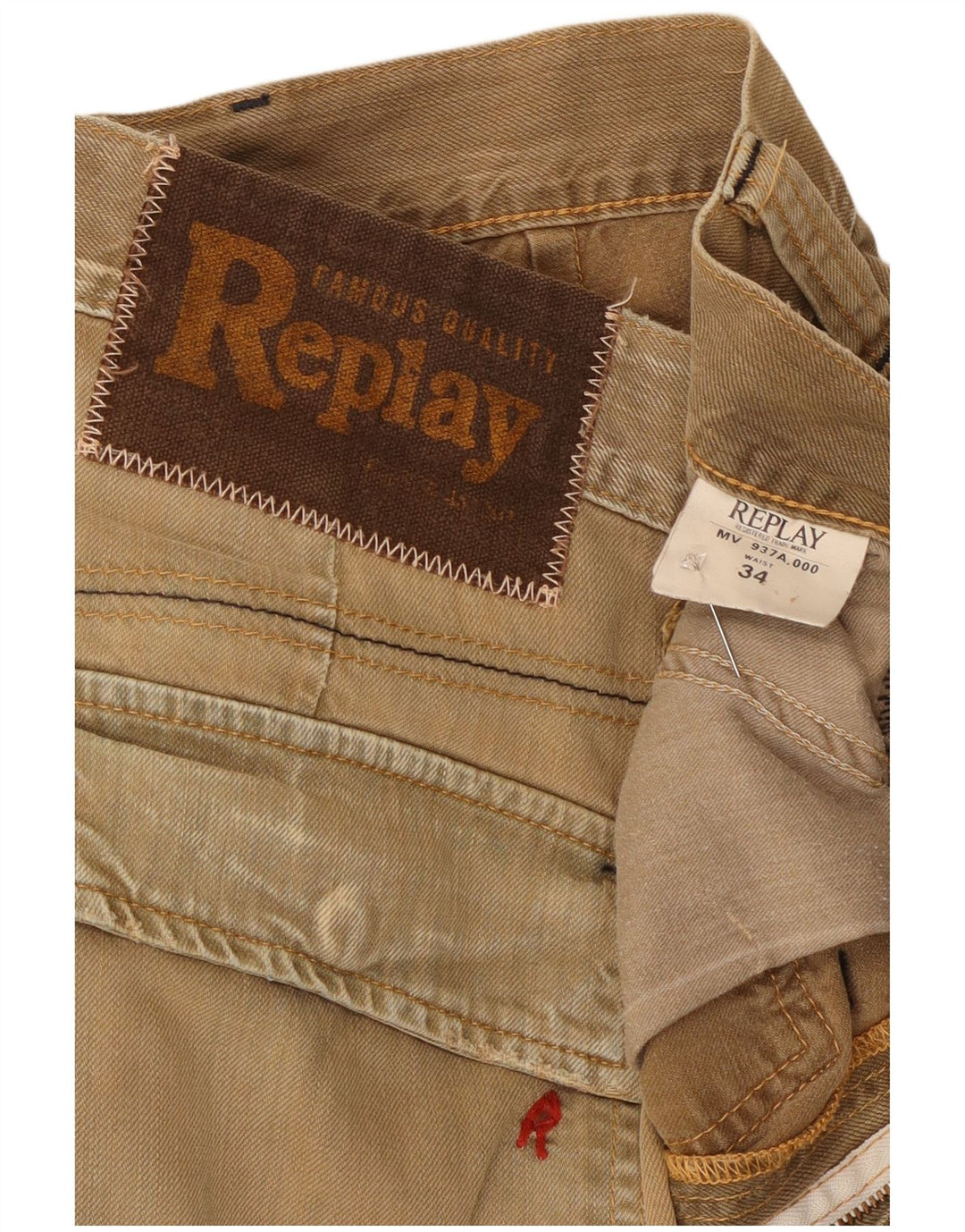 Replay Mens Bermuda Shorts W34 Large Beige Cotton
