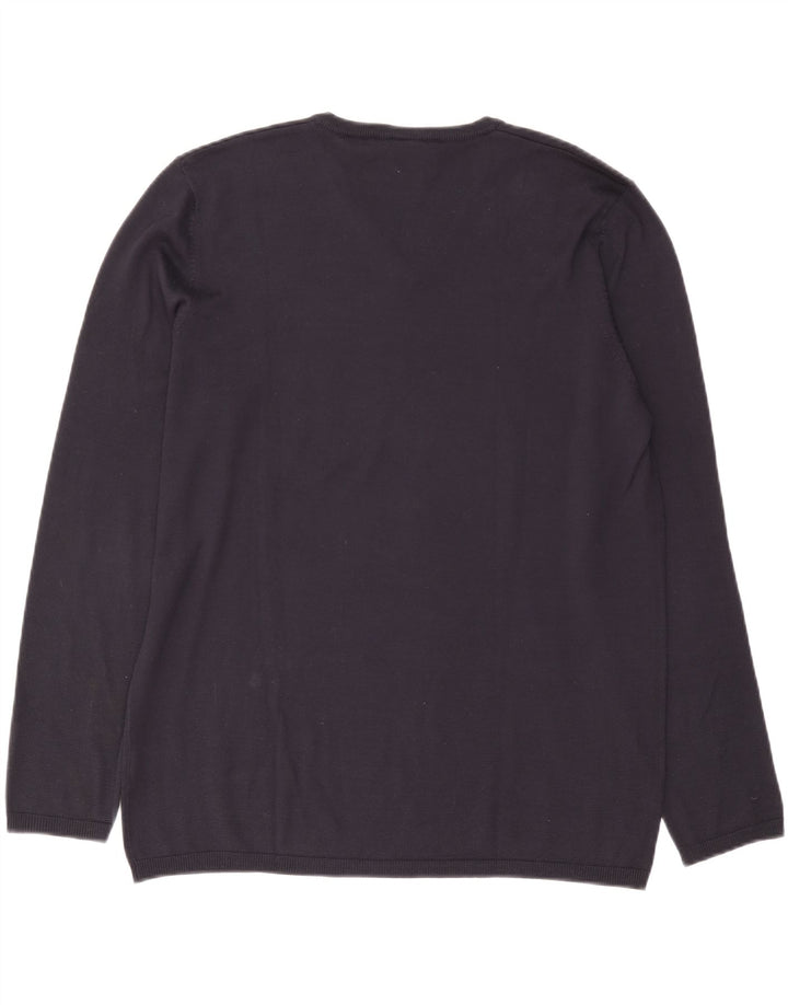 Dkny Mens V-Neck Jumper Sweater XL Navy Blue Silk
