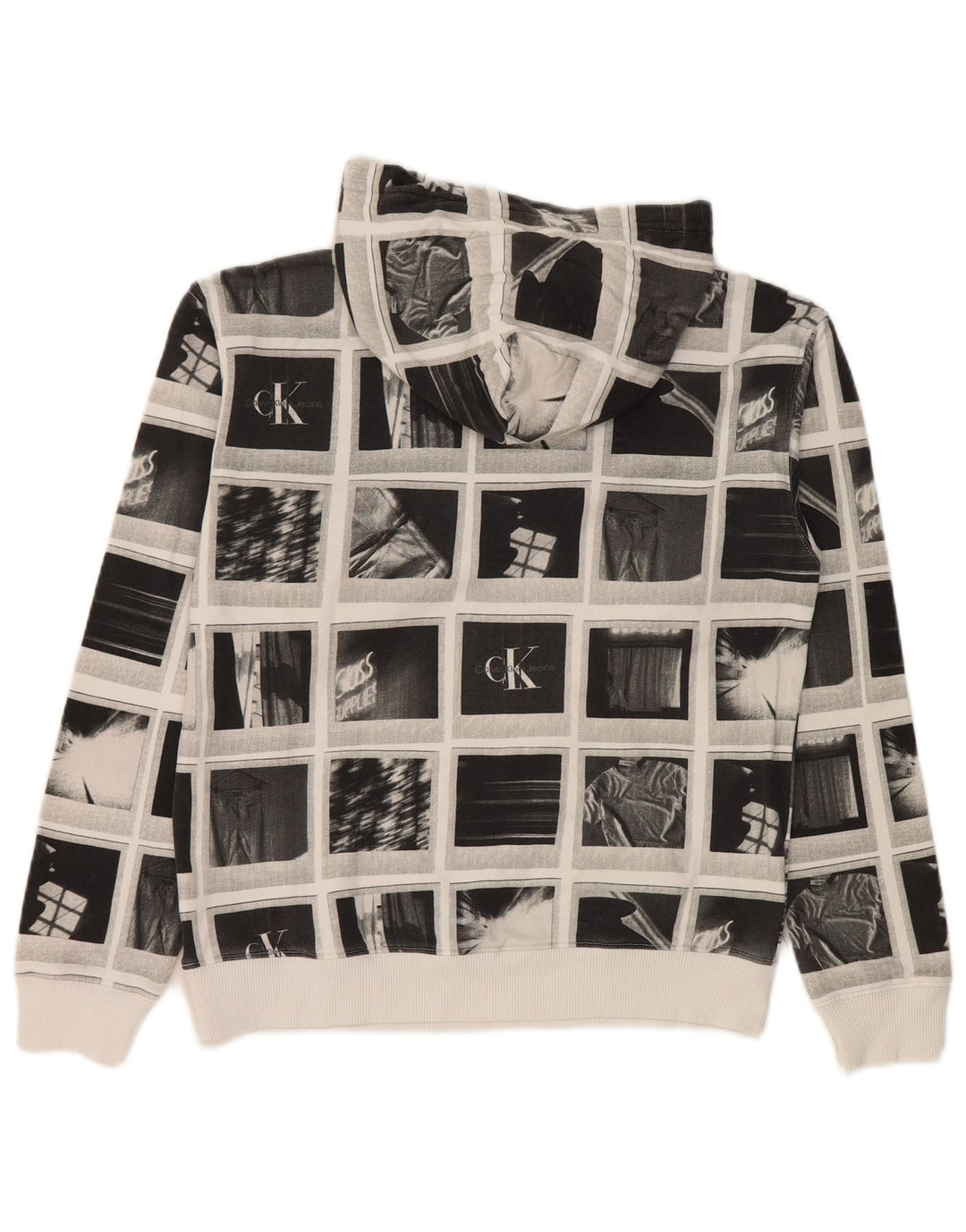 Calvin Klein Jeans Boys Graphic Hoodie Jumper 13-14 Years Grey Patchwork
