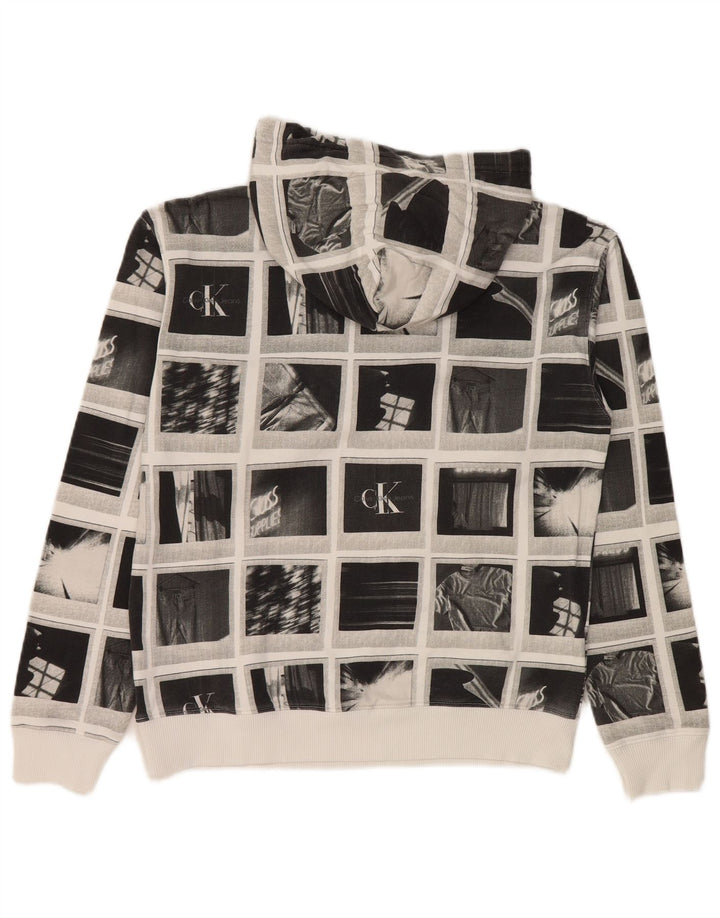 Calvin Klein Jeans Boys Graphic Hoodie Jumper 13-14 Years Grey Patchwork