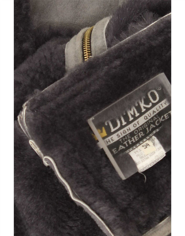 Vintage Mens Shearling Gilet IT 54 2XL Grey Leather