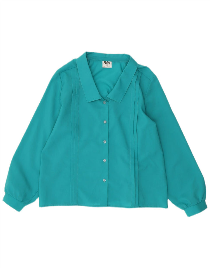 VINTAGE Womens Shirt Blouse UK 18 XL Blue Polyester