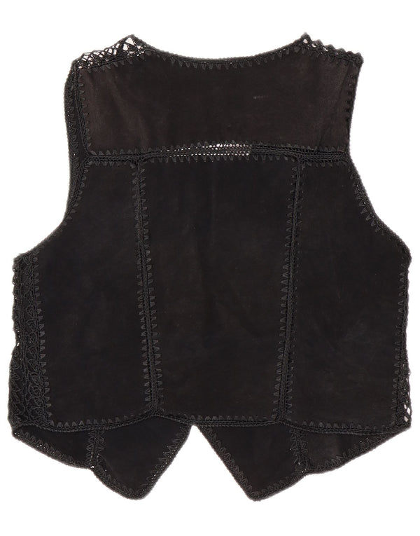 Vintage Womens Crop Suede Waistcoat UK 14 Medium Black Patchwork