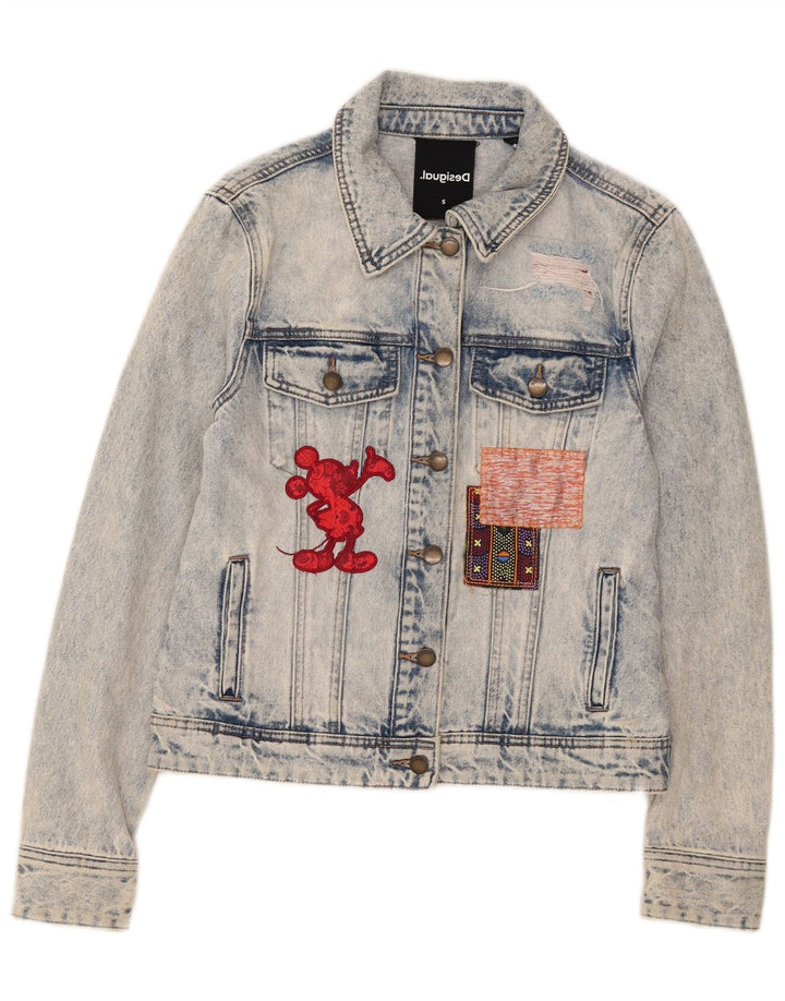 Desigual Womens Mickey Mouse Graphic Denim Jacket UK 10 Small Blue Cotton