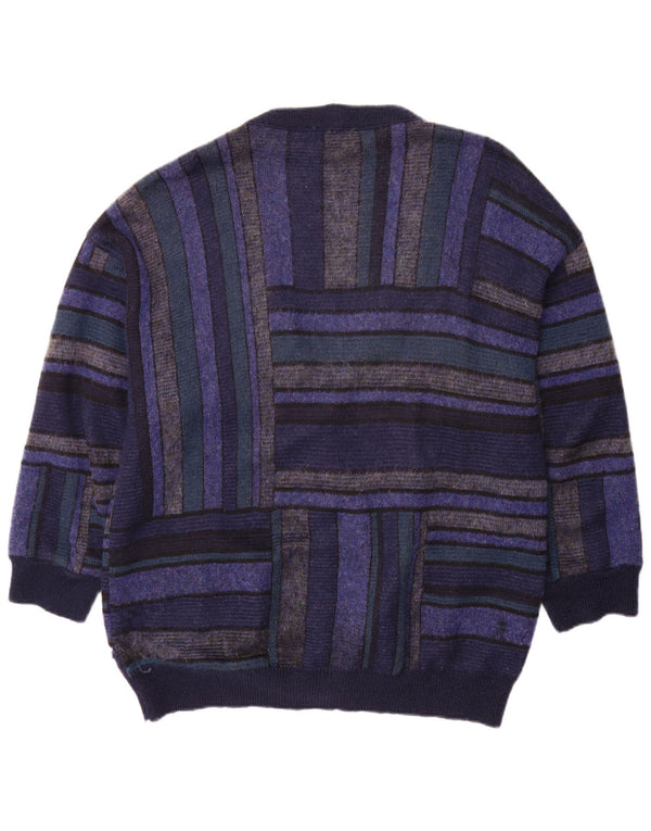 Bizzarro Cardigan Homme Pull XL Bleu Marine Rayé Laine