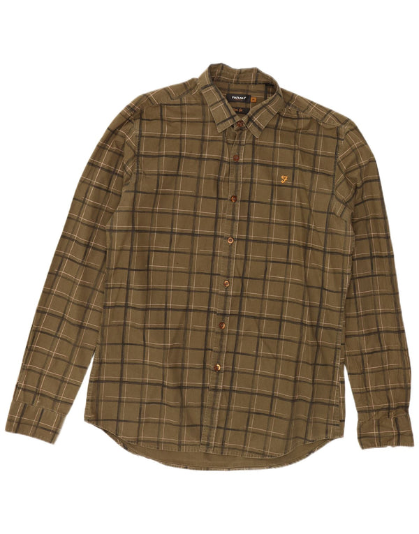 Farah Camisa masculina de flanela slim fit verde médio algodão xadrez