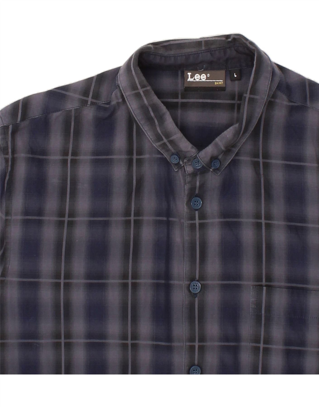 LEE Boys Shirt 15-16 Years Large Navy Blue Check Cotton Vintage Lee and Second-Hand Lee from Messina Hembry 