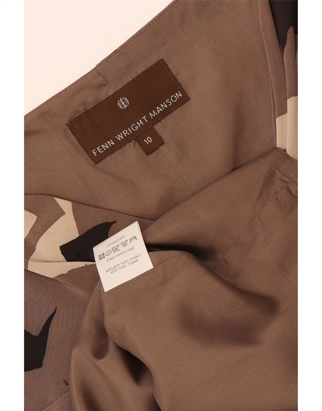 FENN WRIGHT MANSON Womens Sheath Dress UK 10 Small Brown Geometric Silk Vintage Fenn Wright Manson and Second-Hand Fenn Wright Manson from Messina Hembry 