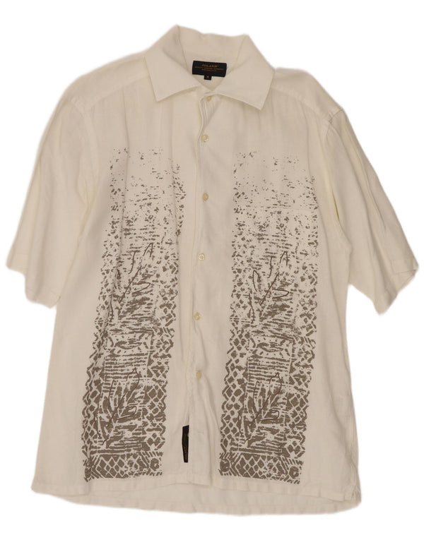 Iceland Mens Short Sleeve Shirt Medium White Geometric Linen