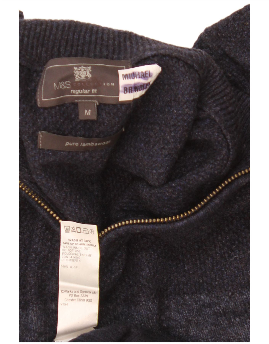 Maglione da uomo Marks & Spencer con zip e collo color block medio blu navy