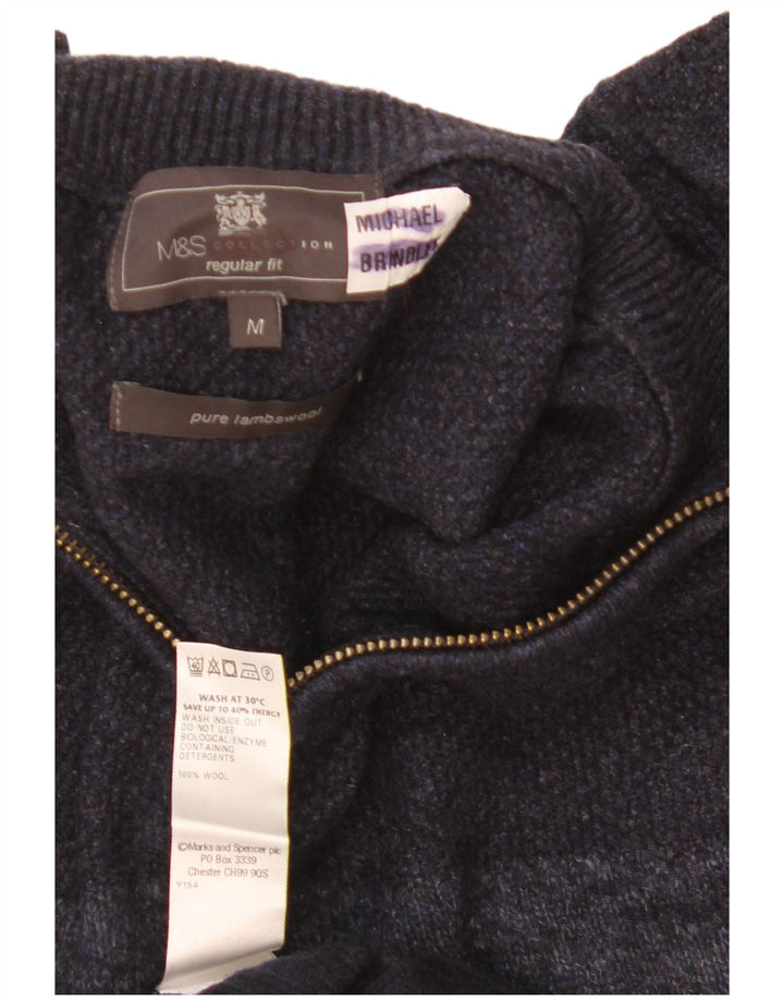 Maglione da uomo Marks & Spencer con zip e collo color block medio blu navy