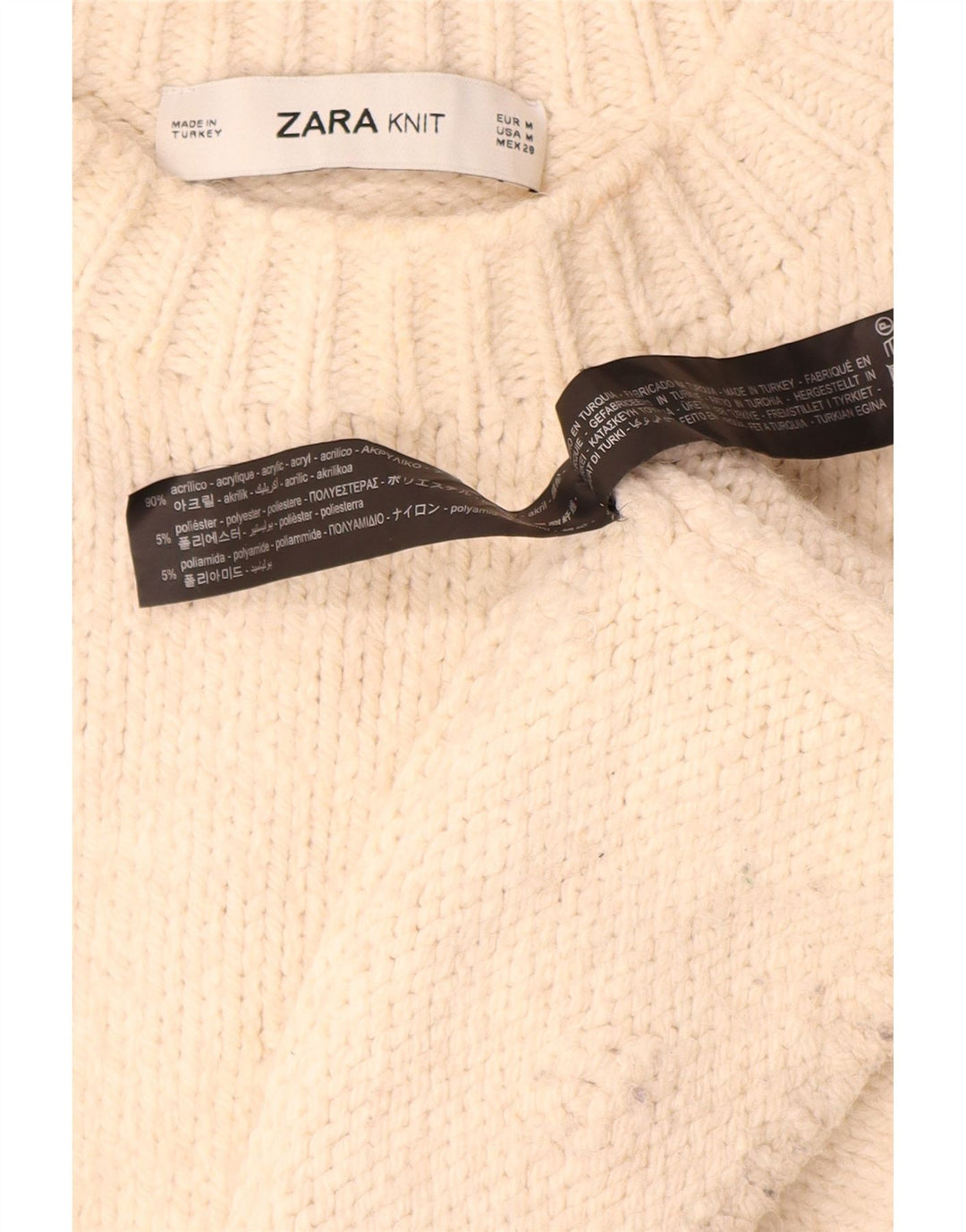 Zara Pull surdimensionné à col rond pour femme UK 14 Acrylique beige moyen