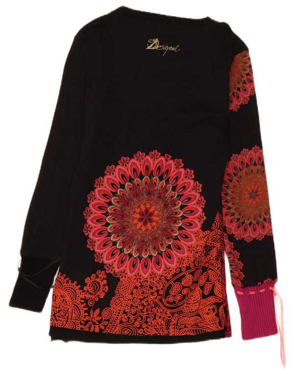 Desigual Haut graphique à manches longues pour femme UK 14 Large Noir Paisley Coton
