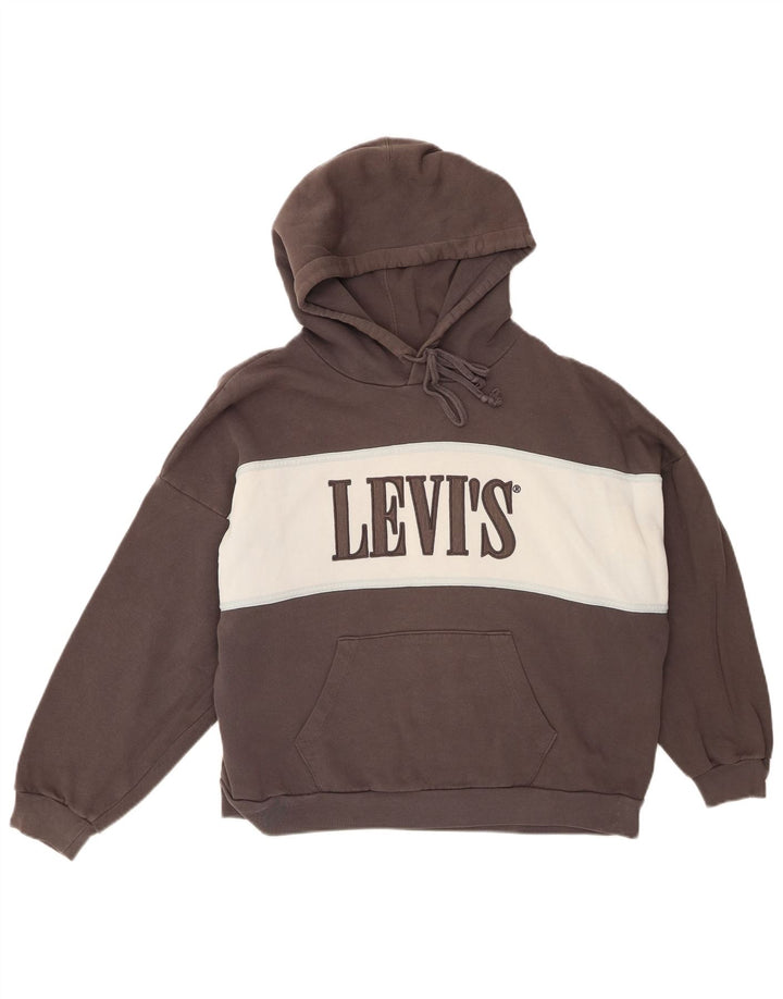 LEVI'S Womens Oversized Hoodie Jumper UK 14 Medium Grey Colourblock
