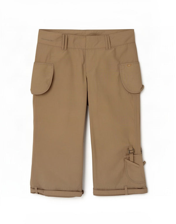 Reebok Womens Capri Cargo Trousers UK 14 Large W32 L21 Beige Cotton