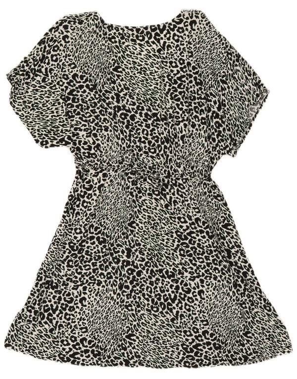 Marks & Spencer Dame A-Line Kjole UK 14 Medium Black Animal Print Viscose