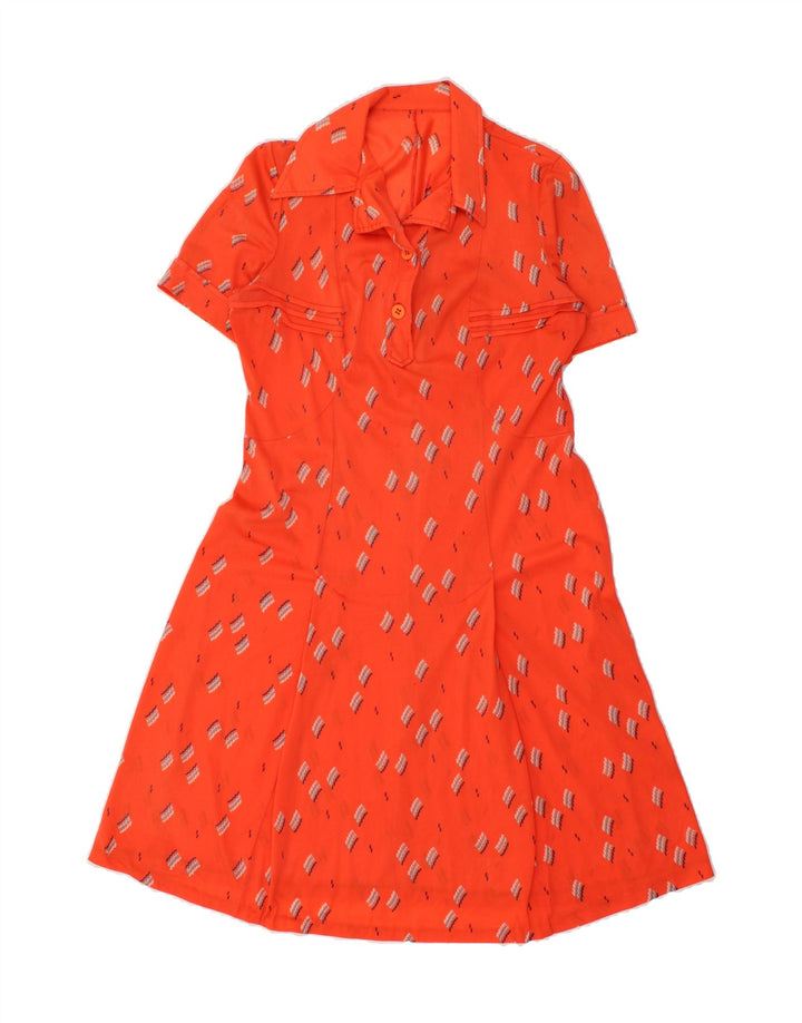VINTAGE Womens Abstract Pattern Shirt Dress UK 12 Medium Orange Polyamide Vintage Vintage and Second-Hand Vintage from Messina Hembry 