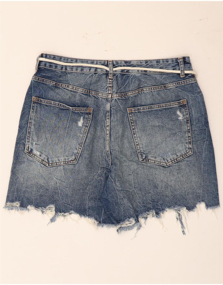 Zara Womens Distressed Denim Shorts EU 42 Large W32  Blue Cotton