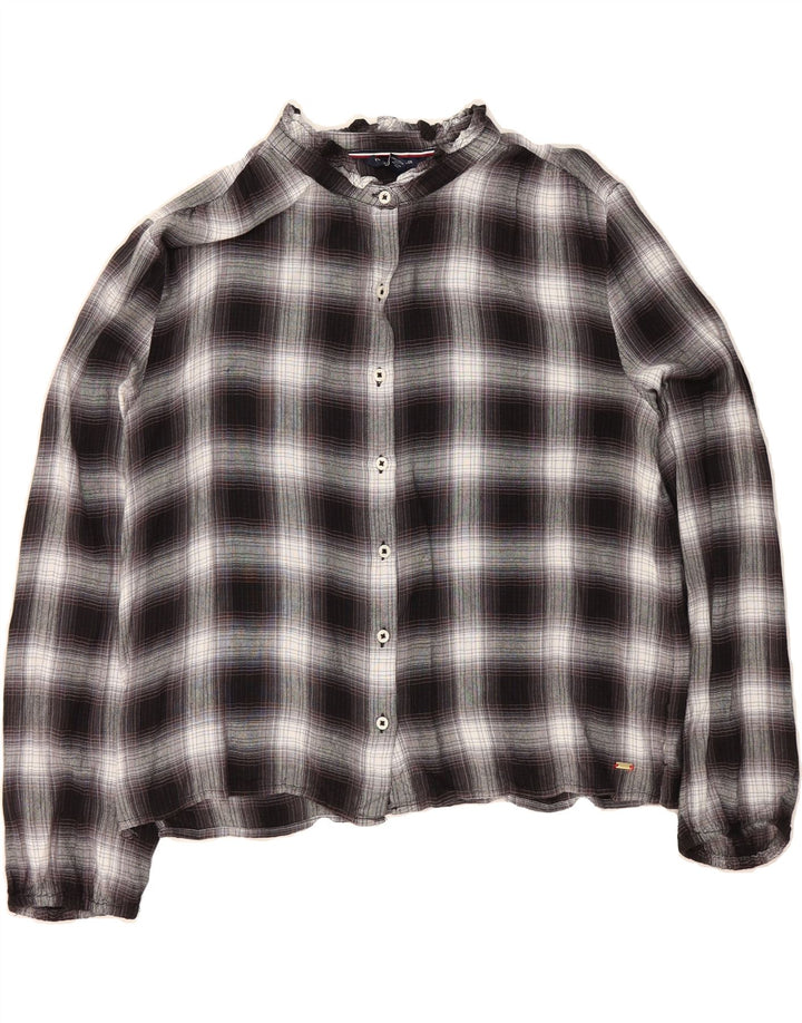 TOMMY HILFIGER Womens Shirt Blouse UK 14 Medium Black Check Viscose Vintage Tommy Hilfiger and Second-Hand Tommy Hilfiger from Messina Hembry 