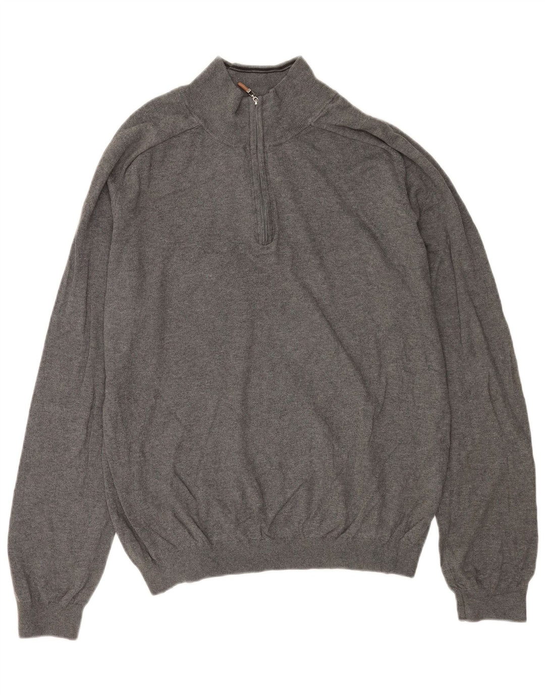 EDDIE BAUER Mens Zip Neck Jumper Sweater Large Grey Cotton