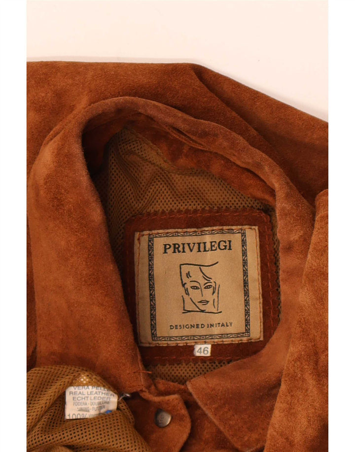 Privilegi Womens Suede Jacket IT 46 Large Brown Leather