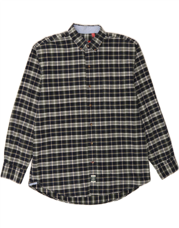 IZOD Mens Flannel Shirt XL Navy Blue Check Cotton Vintage Izod and Second-Hand Izod from Messina Hembry 