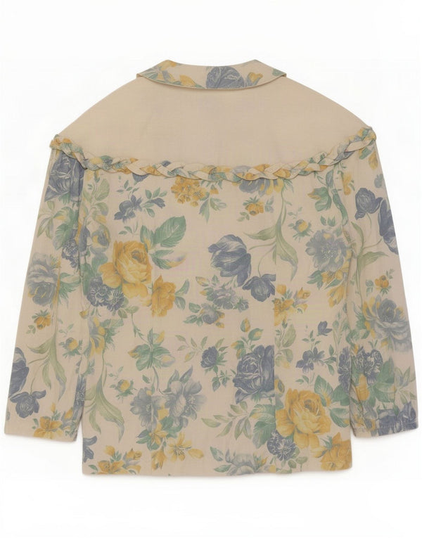 Vintage Womens 3/4 Sleeve Shirt Blouse UK 44 Medium White Floral
