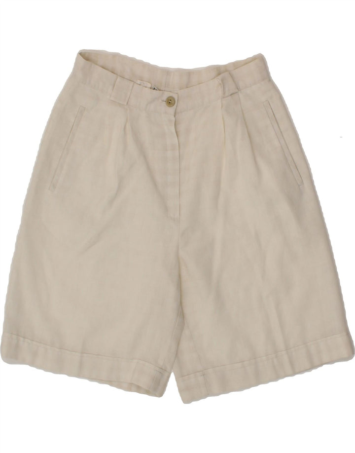 VINTAGE Womens Chino Shorts UK 14 Medium W28 Off White Striped Polyester Vintage Vintage and Second-Hand Vintage from Messina Hembry 