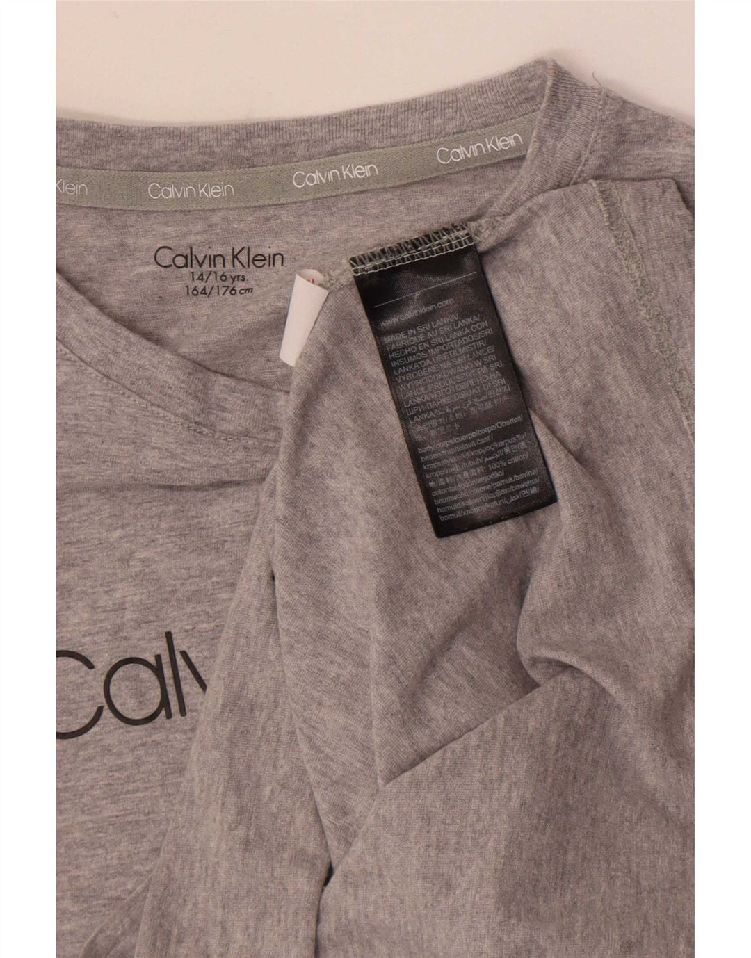 Calvin Klein Boys Regular Graphic Top Long Sleeve 14-15 Years Grey Cotton