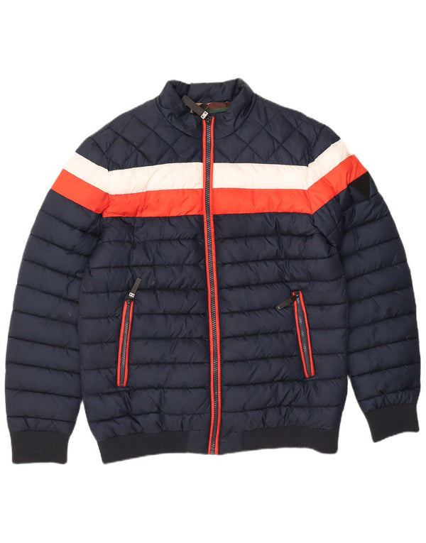 Guess Mens bélelt dzseki UK 42 XL sötétkék Colourblock poliészter