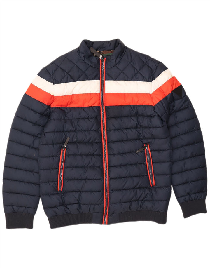 Guess Мужская стеганая куртка UK 42 XL Темно-синяя Полиэстер с цветными блоками