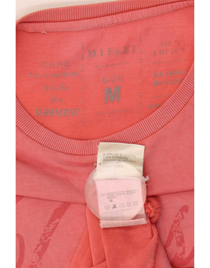 Diesel Mens Graphic T-Shirt Top Medium Pink Cotton
