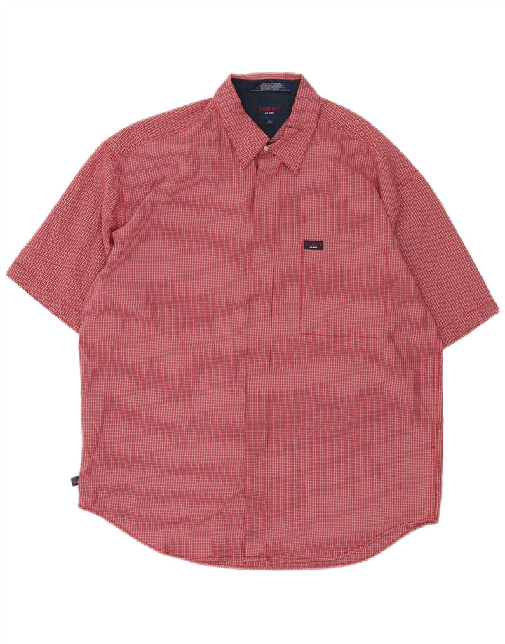 Tommy Hilfiger Mens Short Sleeve Shirt XL Red Gingham Polyester