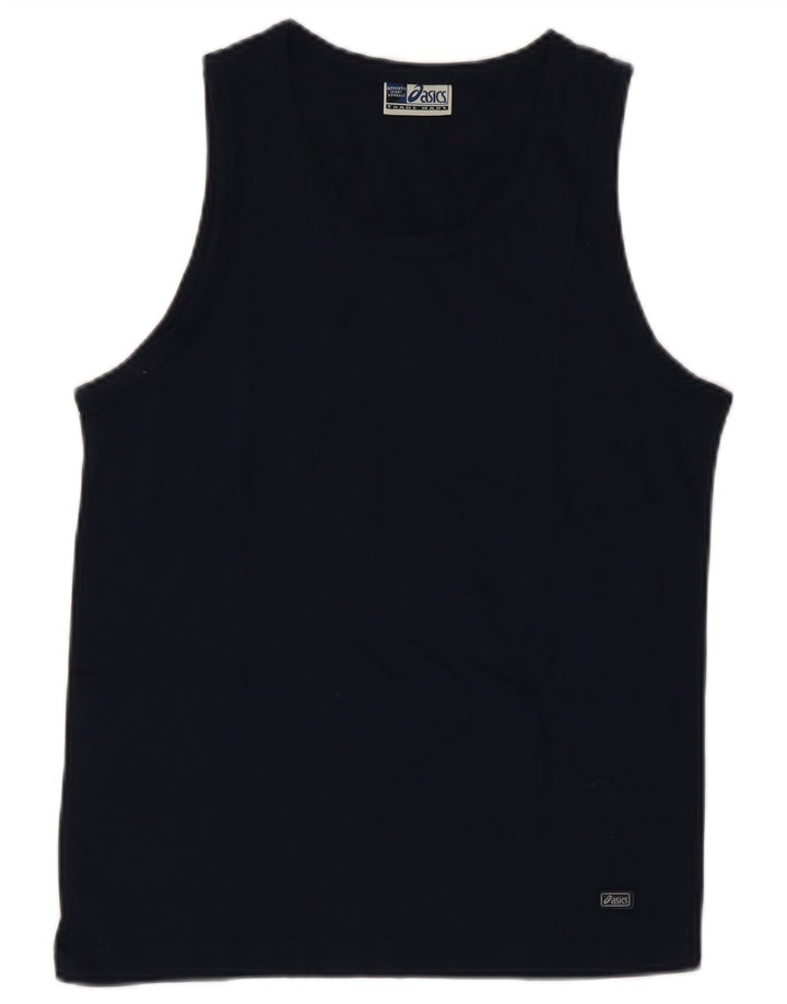 Asics Womens Vest Top UK 12 Medium Navy Blue Cotton