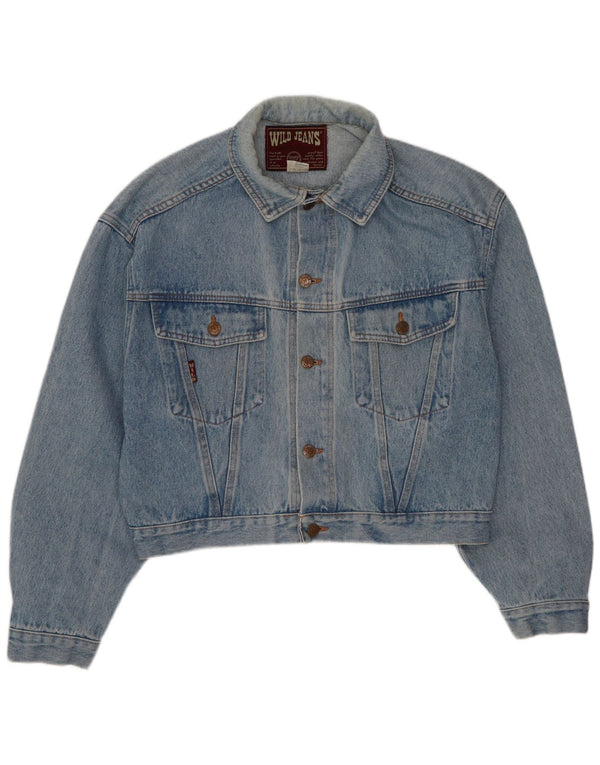 Wild Mens Crop Denim Jacket UK 38 Medium Blue Cotton