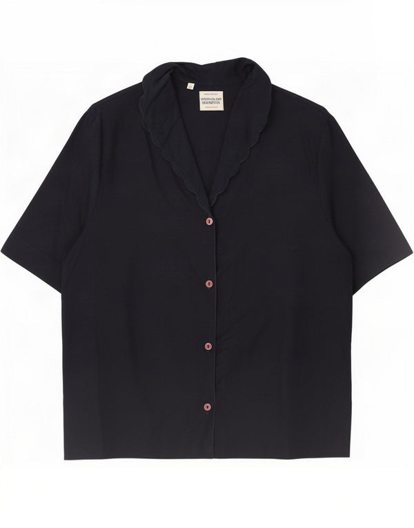 Benetton Womens Short Sleeve Shirt IT 46 Large Navy Blue Cotton
