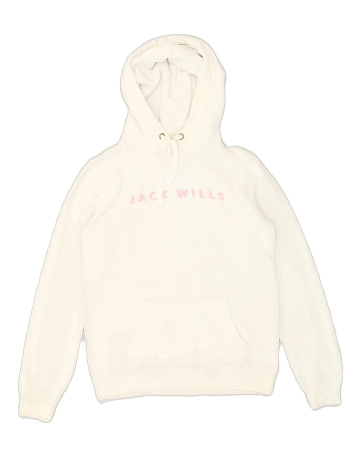 JACK WILLS Womens Graphic Hoodie Jumper UK 10 Small White Cotton | Vintage Jack Wills | Thrift | Second-Hand Jack Wills | Used Clothing | Messina Hembry 