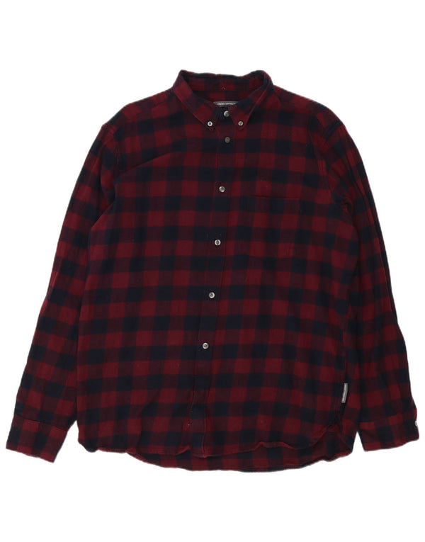 French Connection Mens Flannel Shirt 2XL Burgundy Gingham Cotton