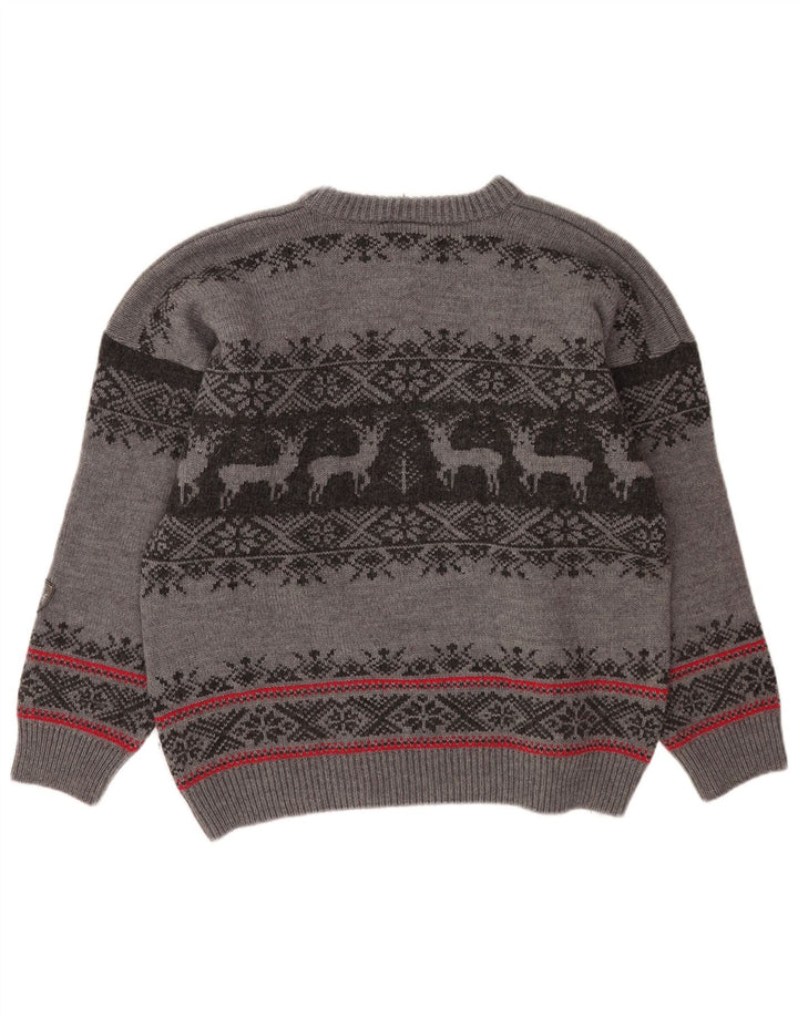 Hot Stuff Herren-Pullover mit Rundhalsausschnitt, groß, graue Fair-Isle-Wolle