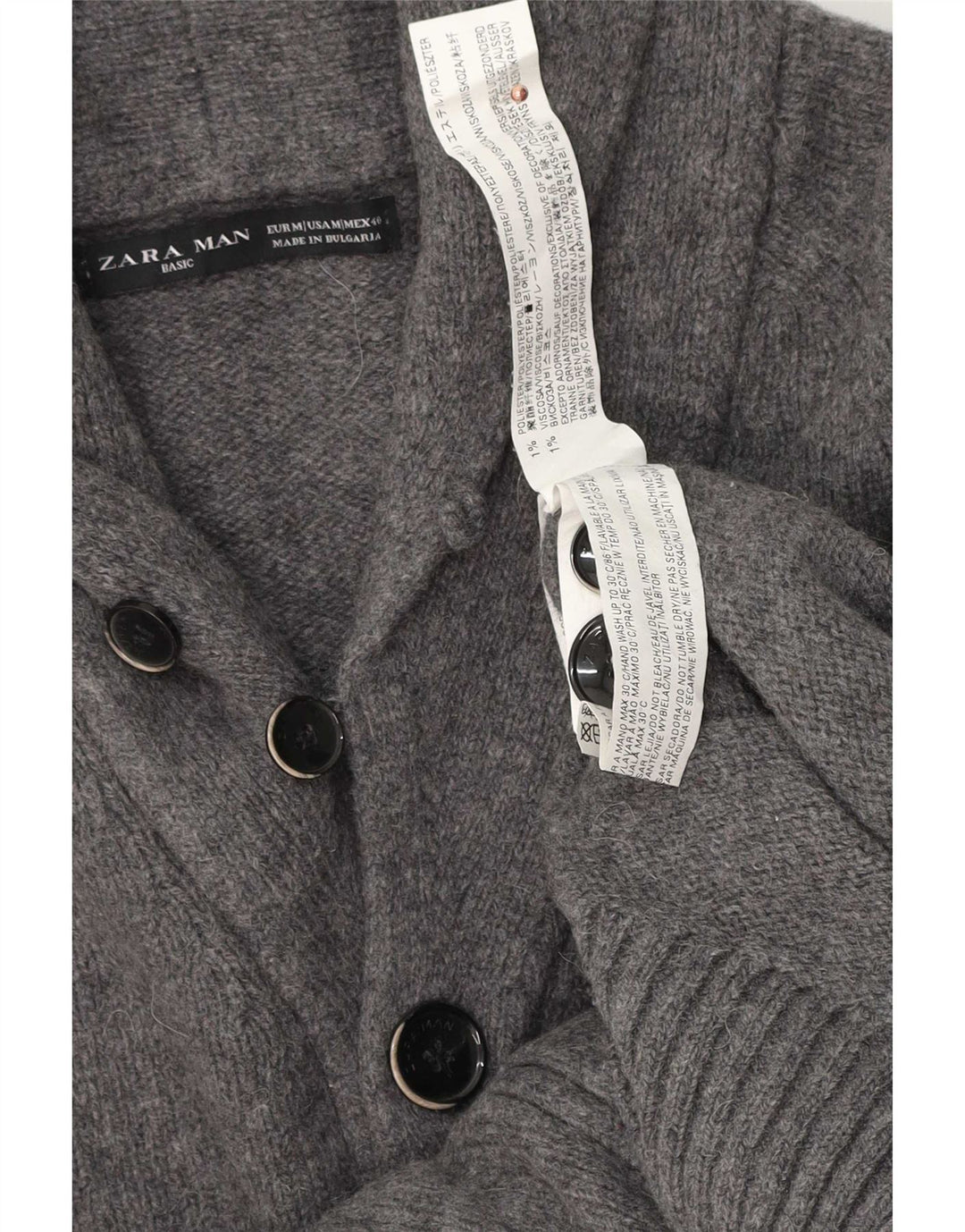 Zara Mens Cardigan Sweater Medium Grey Polyester