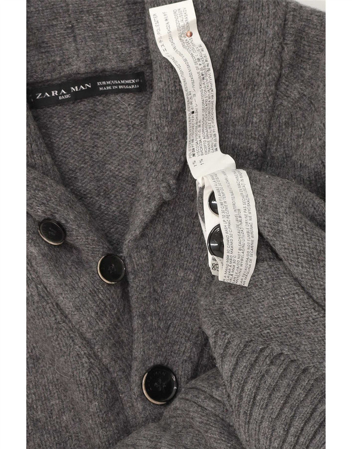 Zara Mens Cardigan Sweater Medium Grey Polyester